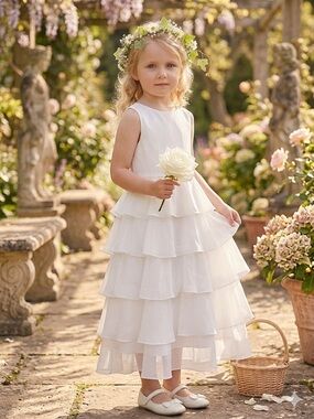 Ethereal Tiered Flower Girl Dress|Princess Fairycore White Ruffle Dress US Angel